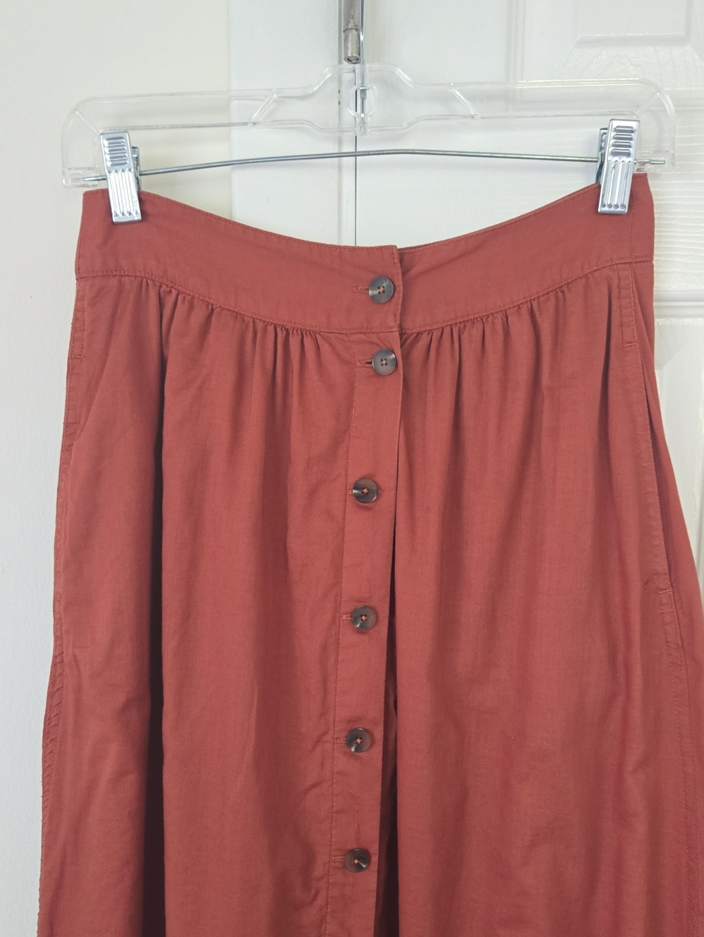 Madewell Patio Button-Front Lined Midi Skirt Rust Brown Size Large NWT - Picture 3 of 11